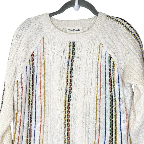 The Reeds x J.Crew Sweater Women S Beige Rainbow Stripe Cable Knit Cottagecore - Picture 3 of 6